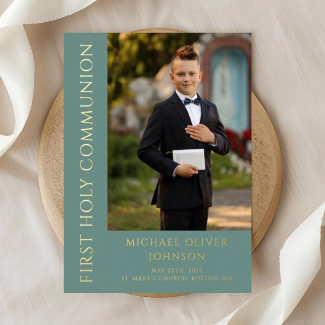 Elegantes Foto Boy First Communion Folieneinladung (Elegant Photo Boy First Communion Foil Invitation)
