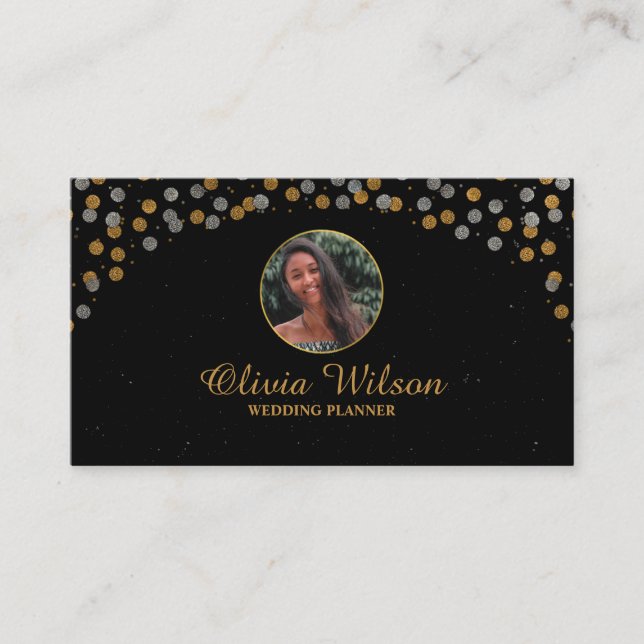 Elegantes Foto Brown Gray Glitzer Black Modern Visitenkarte (Vorderseite)