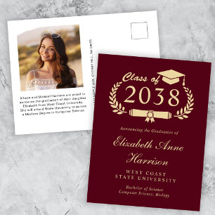 Elegantes Foto Burgundy Gold Abschluss Postkarte