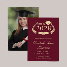 Elegantes Foto Burgundy Gold Uni-Abschluss Ankündigung