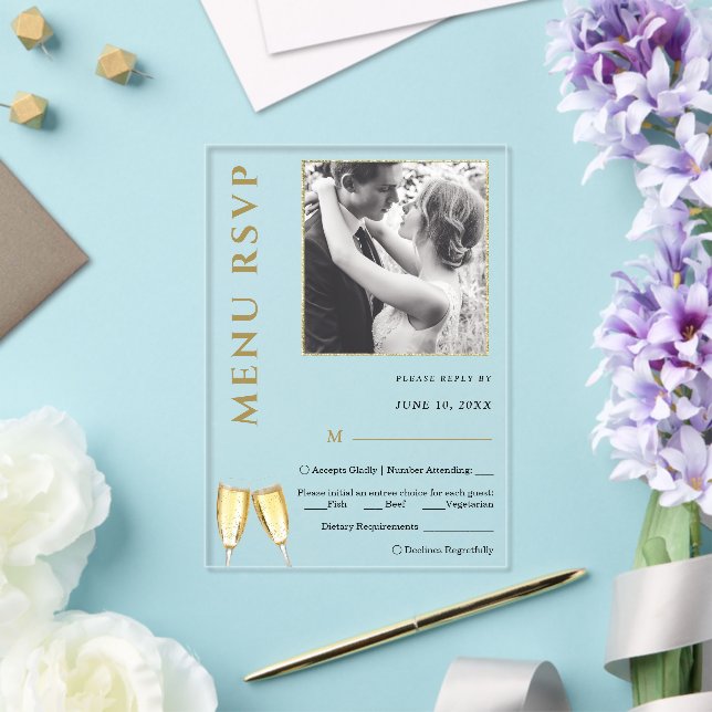 Elegantes Foto Champagne Wedding Menu UAWG Acryleinladungen (In Situ (Hochzeit))