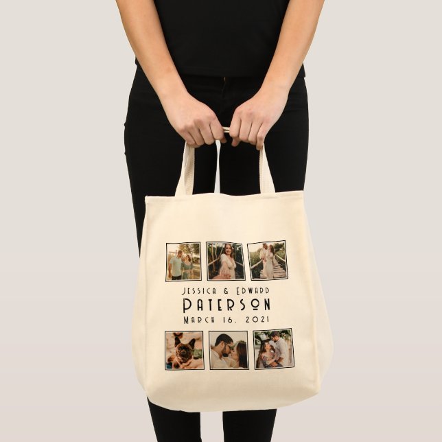 Elegantes Foto Collage Ehepaar Modernes Jubiläum Tragetasche (Vorderseite (Produkt))