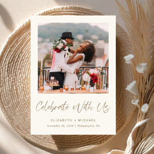 Elegantes Foto Cream Gold Hochzeit Empfang Einladung