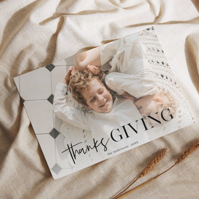 Elegantes Foto "Danke Giving" | Custom Postkarte (Von Creator hochgeladen)