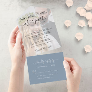 Elegantes Foto Dusty Blue Wedding Empfang All In One Einladung