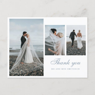 Elegantes Foto Dusty Blue Wedding Vielen Dank Postkarte