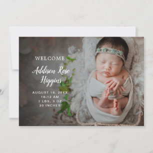 Elegantes Foto Einfaches Neugeborenes Girl Birth Ankündigung