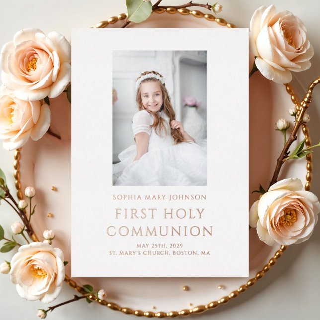 Elegantes Foto First Communion Gold Folieneinladung (Elegant Photo First Communion Gold Foil Invitation)