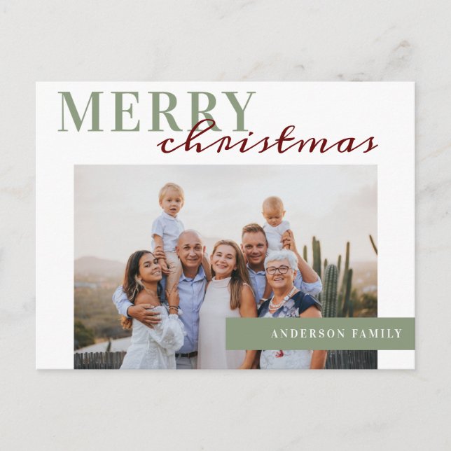 Elegantes Foto Frohe Weihnachtsfamilie Postkarte (Vorderseite)