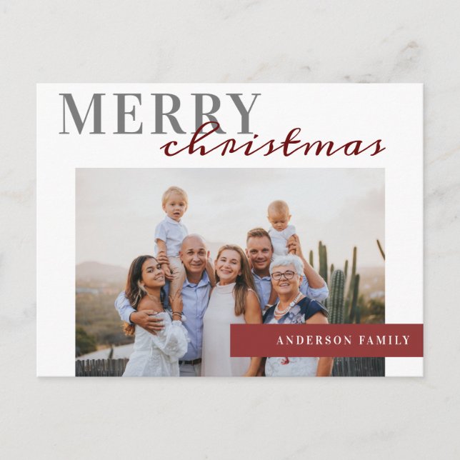 Elegantes Foto Frohe Weihnachtsfamilie Postkarte (Vorderseite)