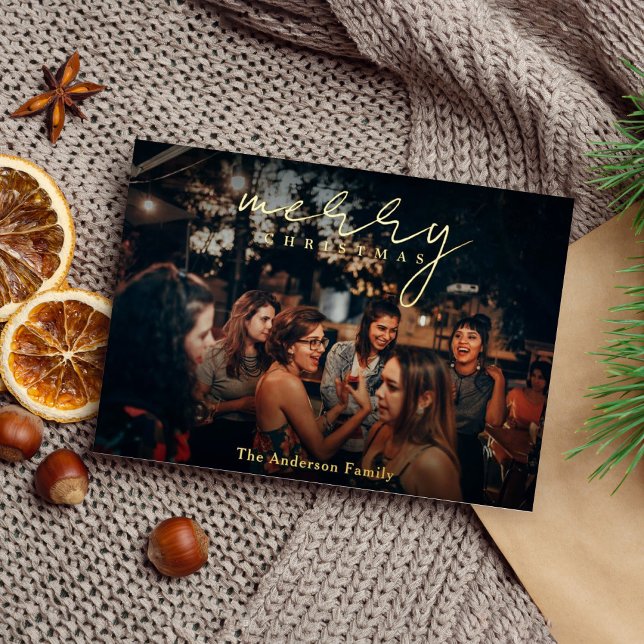 Elegantes Foto Frohe Weihnachtsüberlagerung Folien Feiertagskarte (Von Creator hochgeladen)