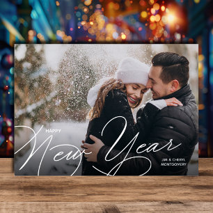 Elegantes Foto Frohes Neujahrs-Script Silber Folien Feiertagskarte