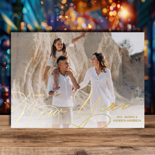 Elegantes Foto Frohes Neujahrs-Skript Gold Folien Feiertagskarte