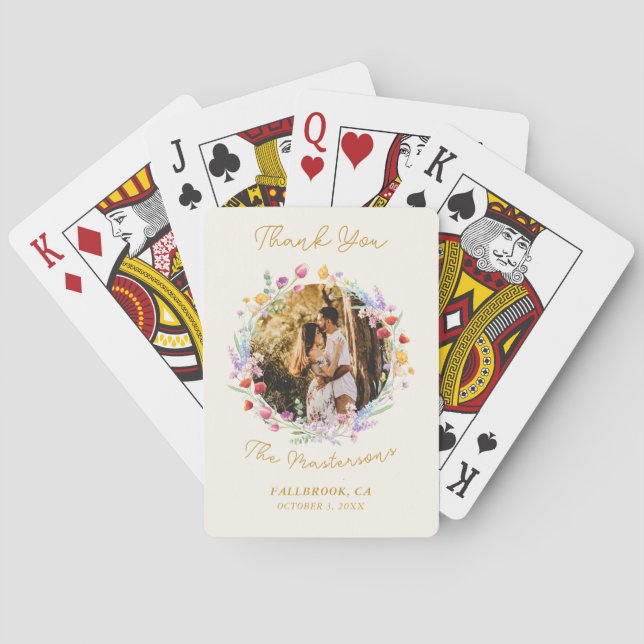 Elegantes Foto für Hochzeiten mit Wasserfarben Spielkarten (Rückseite)