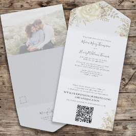 Elegantes Foto für Wasserfarben Elfenbeinblumen QR All In One Einladung