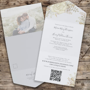 Elegantes Foto für Wasserfarben Elfenbeinblumen QR All In One Einladung
