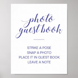 Elegantes Foto Gästebuch Navy Blue White Wedding