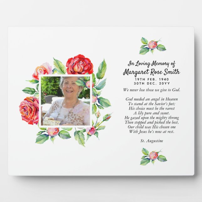 Elegantes Foto Gedenkfeier zum Rose des Lebens Fotoplatte (Vorderseite)
