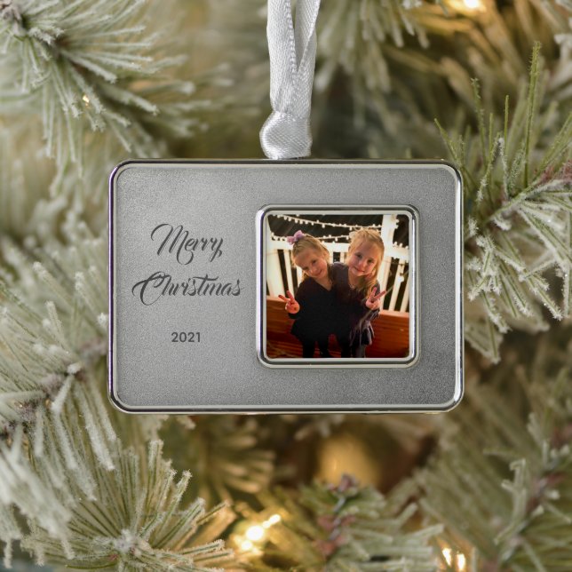 Elegantes Foto Gerahmt Ornament Rahmen-Ornament Silber (Baum)