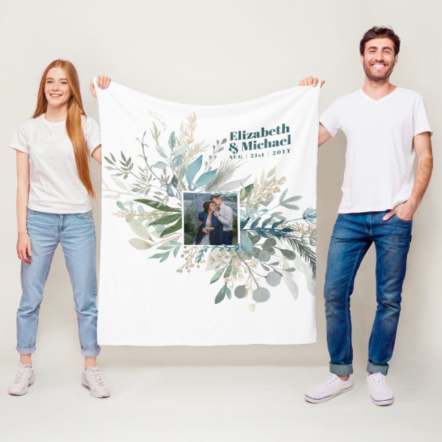 Elegantes FOTO GIFTS - Grüne Blätter Aquarell Fleecedecke (Beispiel)
