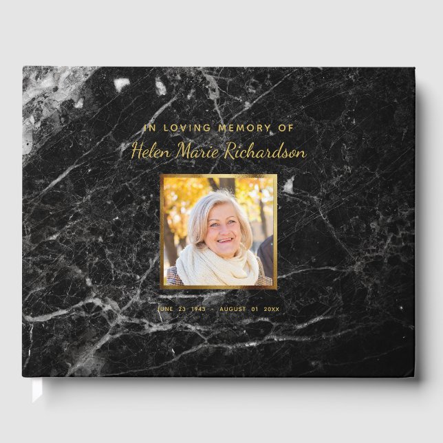 Elegantes Foto Gold Beerdigung Memorial Service Gästebuch (Vorderseite)