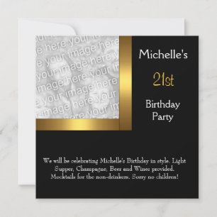 Elegantes Foto Gold Black 21. Geburtstag Einladung