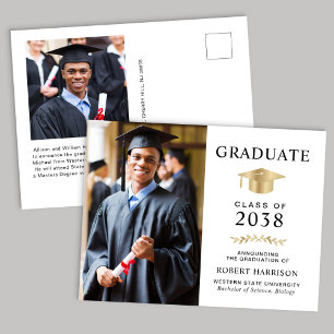 Elegantes Foto Gold Grad Cap Uni-Abschluss Ankündigungspostkarte