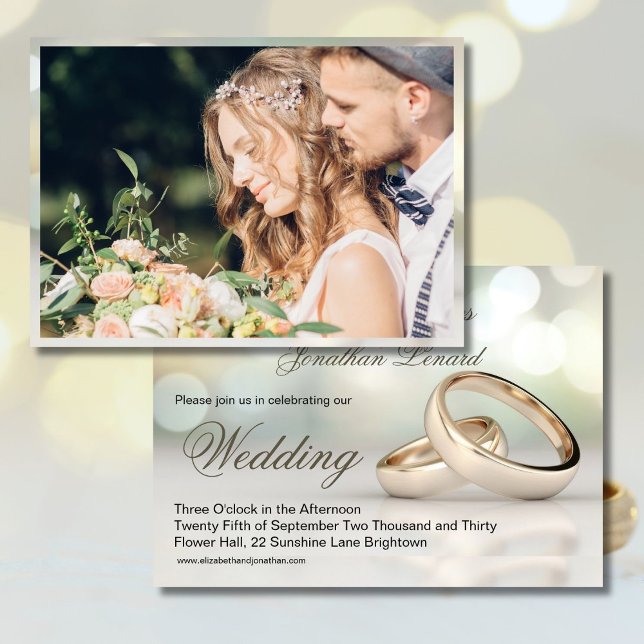 Elegantes Foto Gold Rings Stilvolle Hochzeit Einladung (Von Creator hochgeladen)