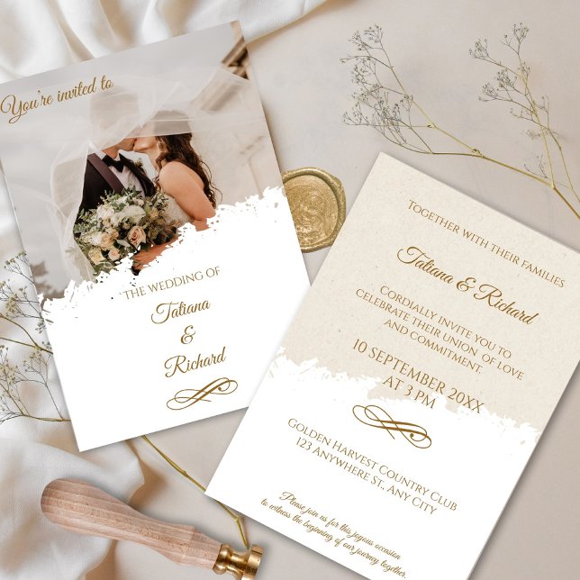 Elegantes Foto & Gold Script Einladung zur Hochzei (Elegant Photo and Gold Script Wedding Invitation)