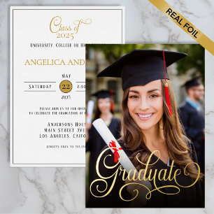 Elegantes Foto Graduate Script Folieneinladung