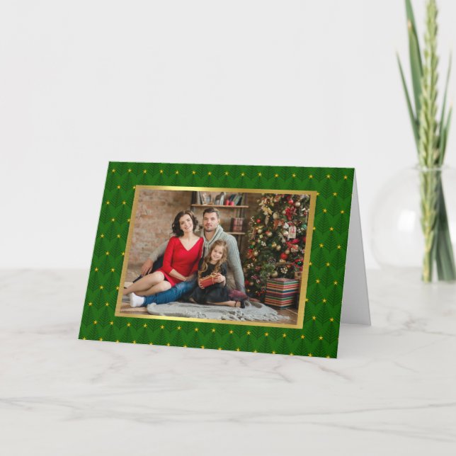 Elegantes Foto Grün und Gold Tree Weihnachtskarte Karte (Vorderseite)