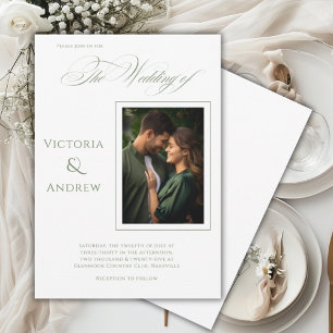 Elegantes Foto Grüne Moderne Hochzeitseinladung Einladung