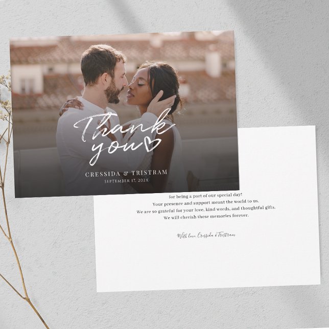 Elegantes Foto handgemachte Hochzeit Dankeskarte (Mixed Couple Photo Wedding Thank You Card)
