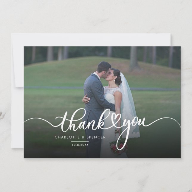 Elegantes Foto handgeschriebene Hochzeit Dankeskarte (Vorderseite)