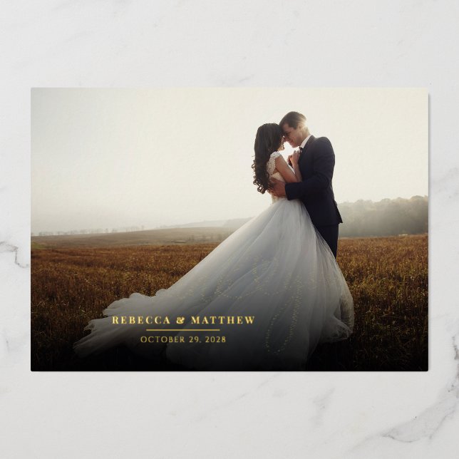 Elegantes Foto handgeschriebene Hochzeit Vielen Da Folieneinladung (Vorderseite)