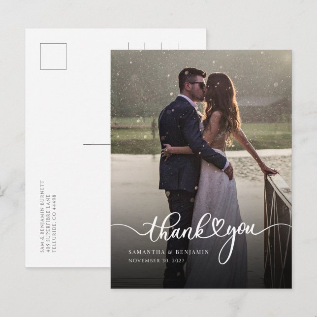 Elegantes Foto handgeschriebene Hochzeit Vielen Da Postkarte (Vorne/Hinten)