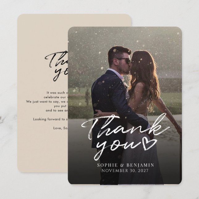 Elegantes Foto handschrift Wedding Danke Mitteilungskarte (Vorne/Hinten)