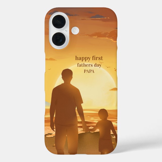 Elegantes Foto ''HAPPY FIRST VATERS DAY PAPA'' iPhone 16 Hülle (Rückseite)