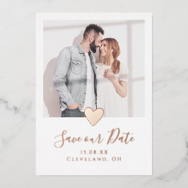 Elegantes Foto Herz Save the Date Real Rose Gold Folieneinladung