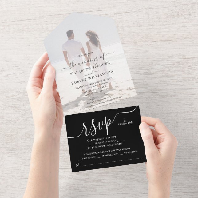 Elegantes Foto Hochzeit All In One Einladung (Abreißen)