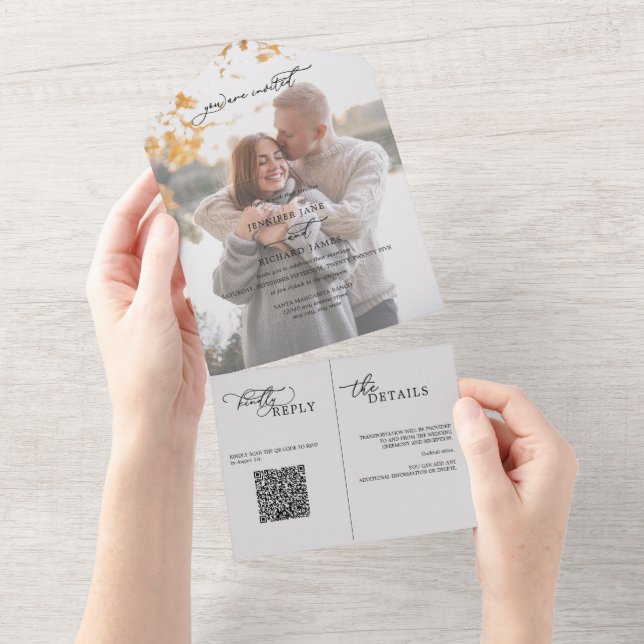 Elegantes Foto Hochzeit All In One Einladung (Abreißen)