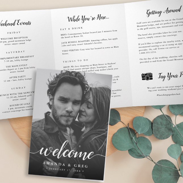 Elegantes Foto Hochzeit Begrüßungsbrief & Tour Dreifach-gefaltete Programmkarte (Von Creator hochgeladen)