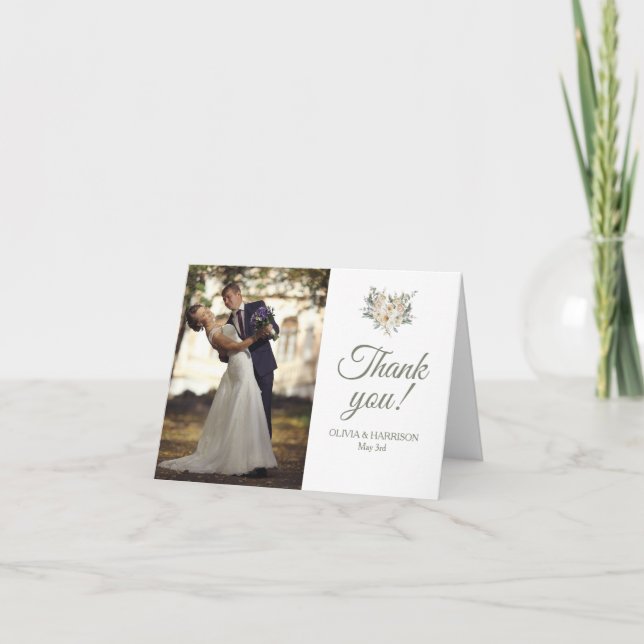 Elegantes Foto Hochzeit Dankeschön Karte - Sage Gr (Vorderseite)
