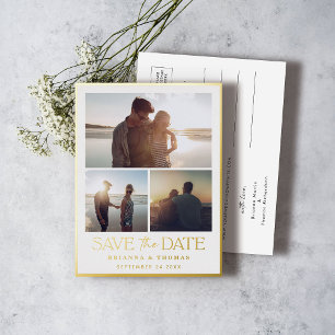 Elegantes Foto Hochzeit Das Gold-Datum speichern Folie Einladungspostkarte