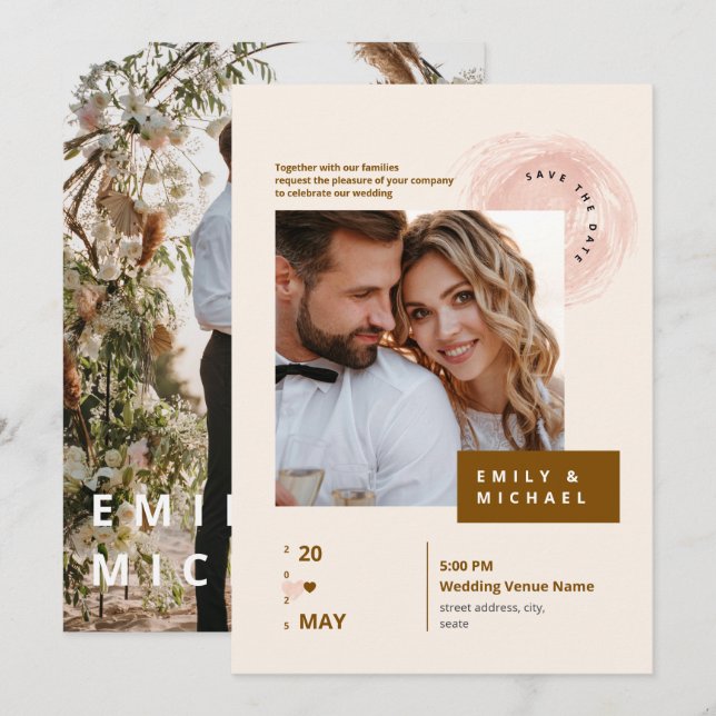 Elegantes Foto Hochzeit Einladung | Personalisierb (Vorne/Hinten)