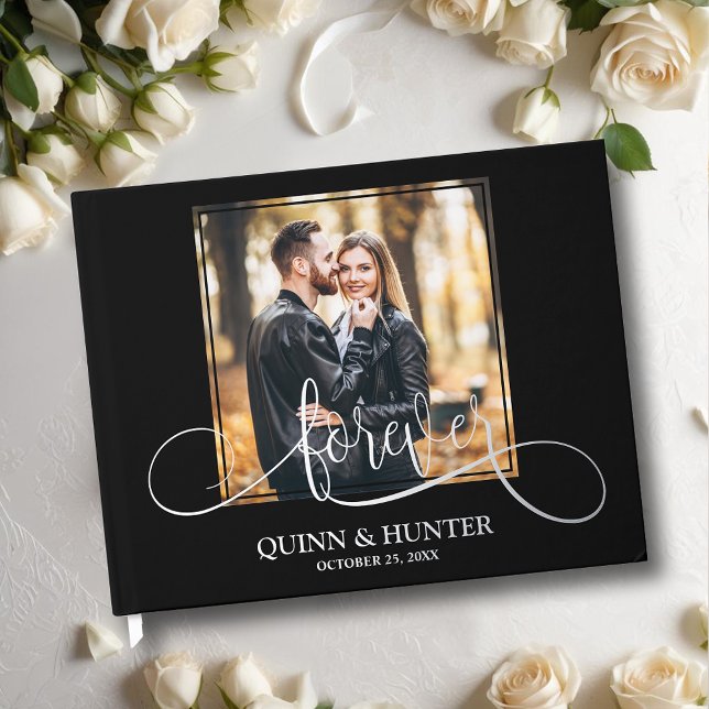 Elegantes Foto Hochzeit Gästebuch (Wedding guest book, your photo with "forever" and details in real silver, gold or rose gold foil)