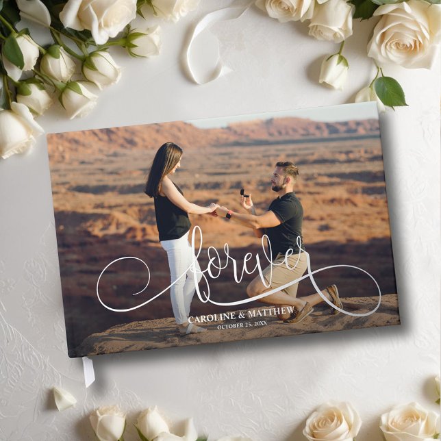 Elegantes Foto Hochzeit Gästebuch (Wedding guest book, your photo with "forever" and details in real silver, gold or rose gold foil)