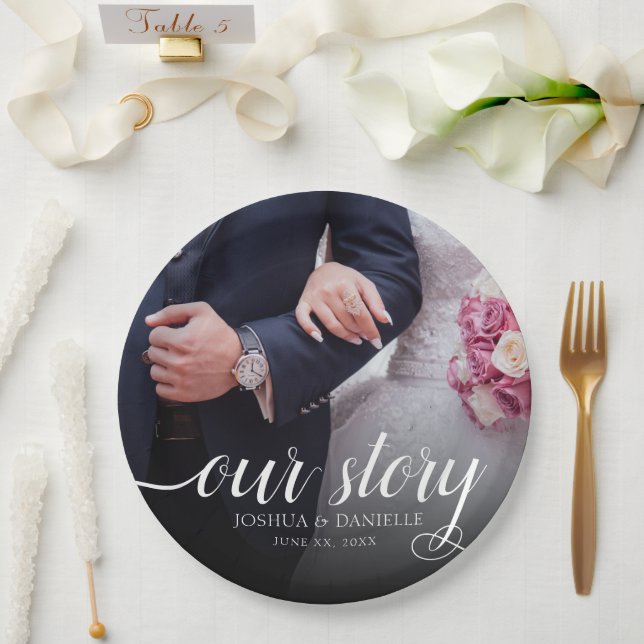 Elegantes Foto Hochzeit handgeschrieben Pappteller (Hochzeit)