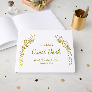 Elegantes Foto-Hochzeit in Weiß und Gold Geblüht Gästebuch