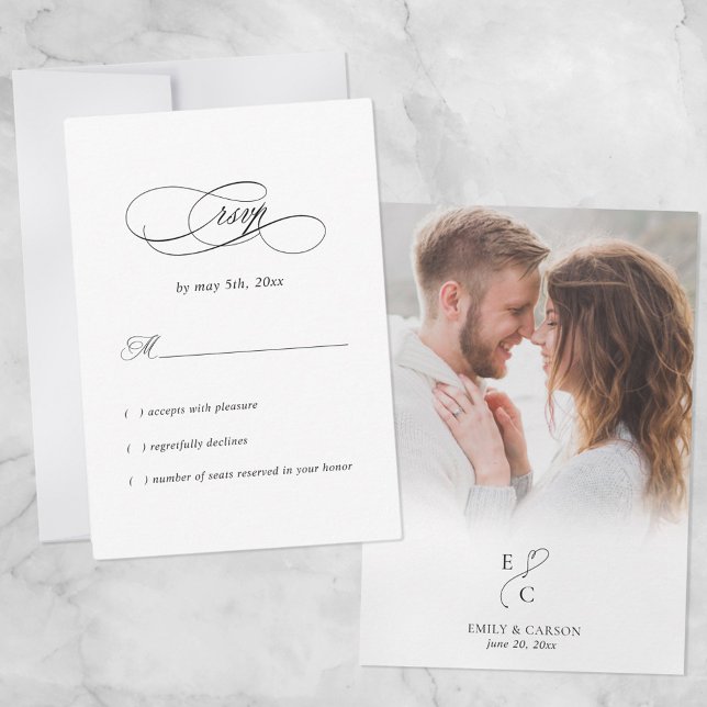 Elegantes Foto-Hochzeit-Minimal-Monogramm-Logo Sch RSVP Karte (Von Creator hochgeladen)